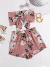 Floral Tie Front Tube Top Shorts Set