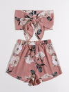 Floral Tie Front Tube Top Shorts Set