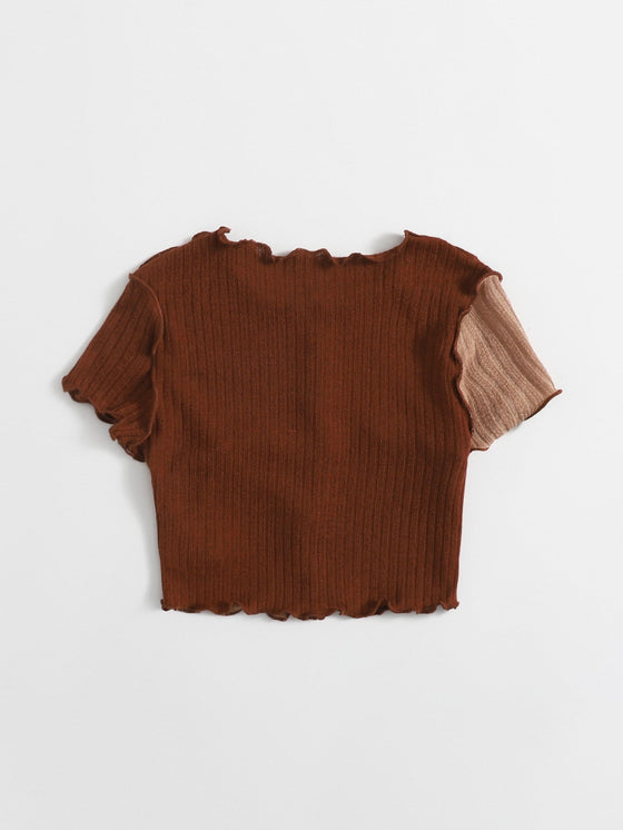 Girls Lettuce Trim Two Tone Tee