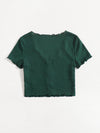 Buttoned Front Lettuce Trim Rib knit Tee