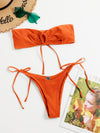 Self Tie Bandeau High Cut Bikini Swimsuit