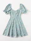 Plus Drawstring Knot Ruched Front Ditsy Floral Milkmaid Dress
