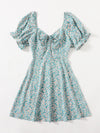 Plus Drawstring Knot Ruched Front Ditsy Floral Milkmaid Dress