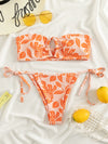 Leaf Print Bandeau Tie Side Bikini Swimsuit