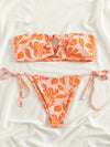 Leaf Print Bandeau Tie Side Bikini Swimsuit