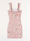 Floral Frill Strap Ruched Bust Tie Front Bodycon Dress