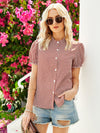 Houndstooth Puff Sleeve Blouse