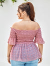 Plus Swiss Dot Shirred Bardot Blouse