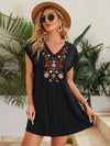 Batwing Sleeve Floral Embroidery Dress