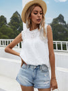 Eyelet Embroidery Keyhole Back Sleeveless Blouse