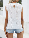 Eyelet Embroidery Keyhole Back Sleeveless Blouse
