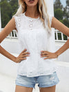 Eyelet Embroidery Keyhole Back Sleeveless Blouse