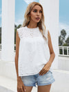 Eyelet Embroidery Keyhole Back Sleeveless Blouse