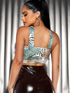 SXY Animal Print Cut Out Crisscross Halter Top