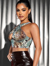 SXY Animal Print Cut Out Crisscross Halter Top