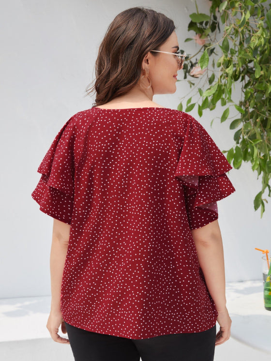 Plus Polka Dot Layered Sleeve Blouse