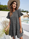 Solid Flounce Sleeve Smock Dress