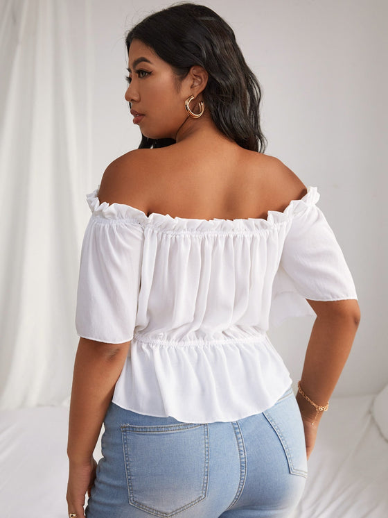 Plus Solid Ruffle Bardot Blouse
