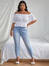 Plus Solid Ruffle Bardot Blouse