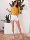 Notched Neck Scallop Trim Top