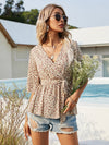 Surplice Neck Belted Ditsy Floral Peplum Top
