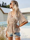 Surplice Neck Belted Ditsy Floral Peplum Top