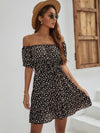 Ditsy Floral Print Belted Off The Shoulder Dress