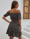 Ditsy Floral Print Belted Off The Shoulder Dress