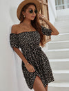Ditsy Floral Print Belted Off The Shoulder Dress