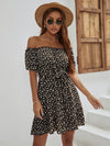 Ditsy Floral Print Belted Off The Shoulder Dress