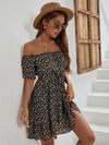 Ditsy Floral Print Belted Off The Shoulder Dress
