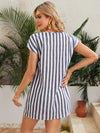 Two Tone Striped Cutout V neck Dress