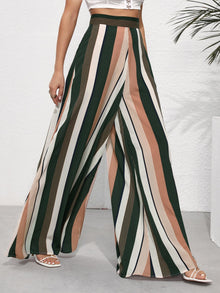  High Waist Striped Print Wide Leg Pants