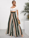 High Waist Striped Print Wide Leg Pants