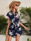 Notch Neck Belted High Low Floral Dress