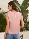 EMERY ROSE Keyhole Neck Lace Sleeve Top
