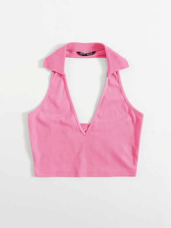 Open Back Crop Halter Top