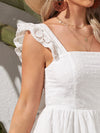 Tied Backless Ruffle Trim Schiffy Dress