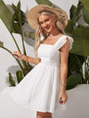 Tied Backless Ruffle Trim Schiffy Dress