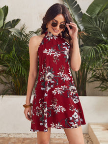  VCAY Tie Back Floral Print Halter Dress
