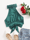 Ruched Halterneck Tied Backless Crop Top