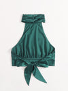 Ruched Halterneck Tied Backless Crop Top