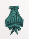 Ruched Halterneck Tied Backless Crop Top