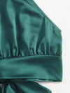 Ruched Halterneck Tied Backless Crop Top