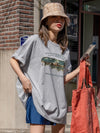 DAZY Letter And Mountain Print Oversized Tee