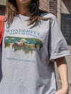 DAZY Letter And Mountain Print Oversized Tee