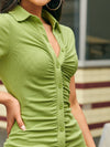 Button Front Ruched Bodycon Dress