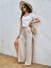 Tie Waist Split Thigh Wide Leg Pants