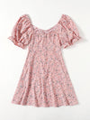 Plus Drawstring Knot Ruched Front Ditsy Floral Milkmaid Dress