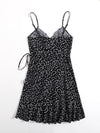 Allover Heart Print Ruffle Detail Wrap Cami Dress